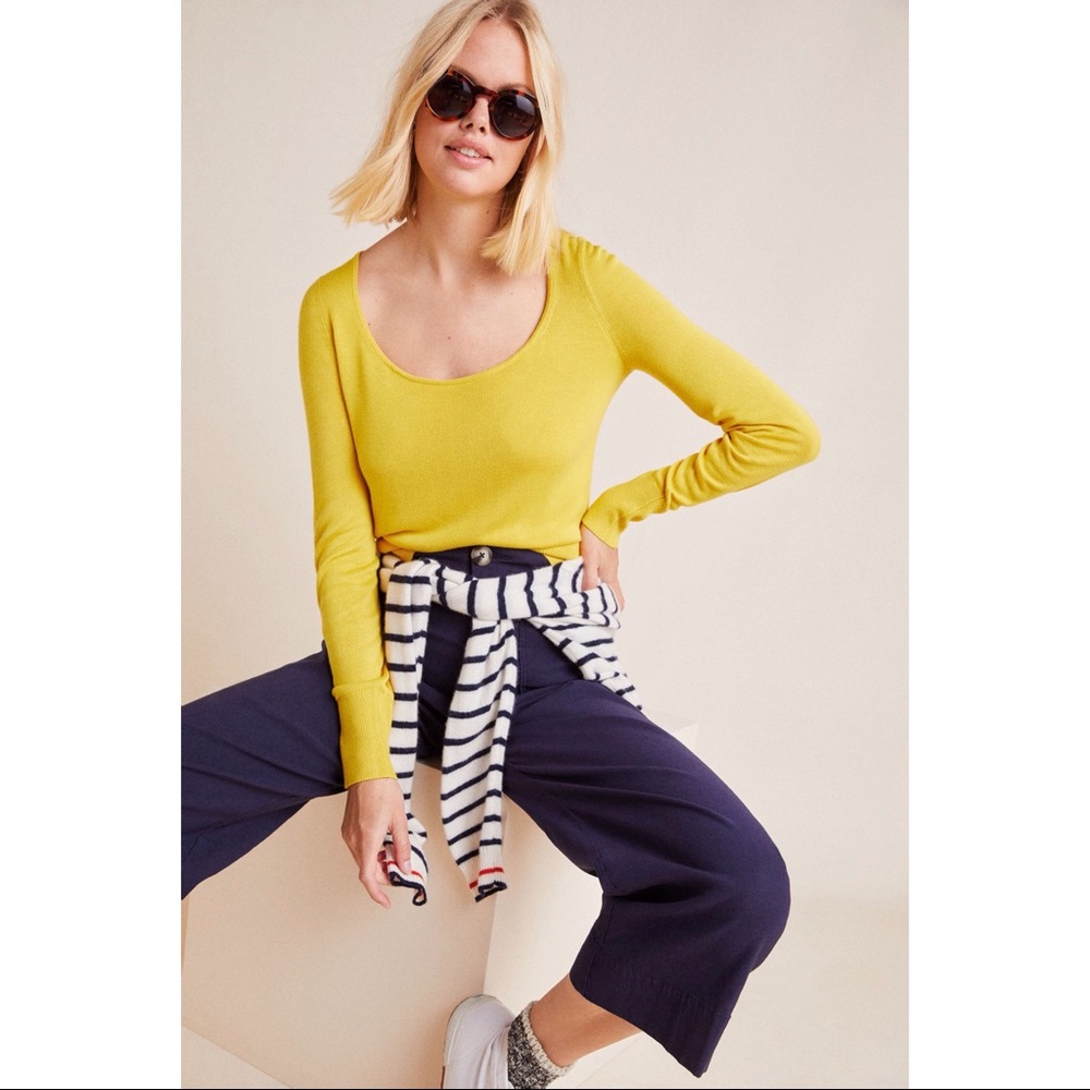 Anthropologie Yellow Kendra Scoop Neck Sweater